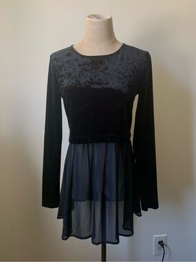 Black BCBGeneration Velvet Blouse with Flowy Bottom Hem